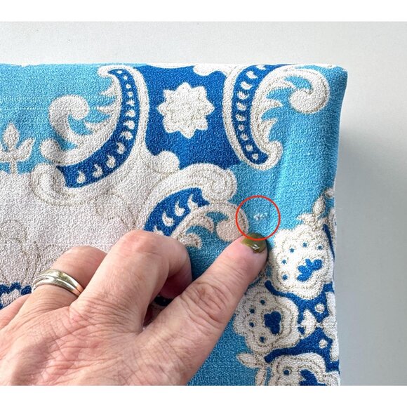 Vintage 60s curtain, blue, white abstract floral, 1960s MCM panel, price for 1 - Picture 9 of 10